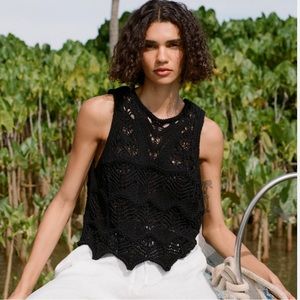 Zara Black Pointelle Knit Top